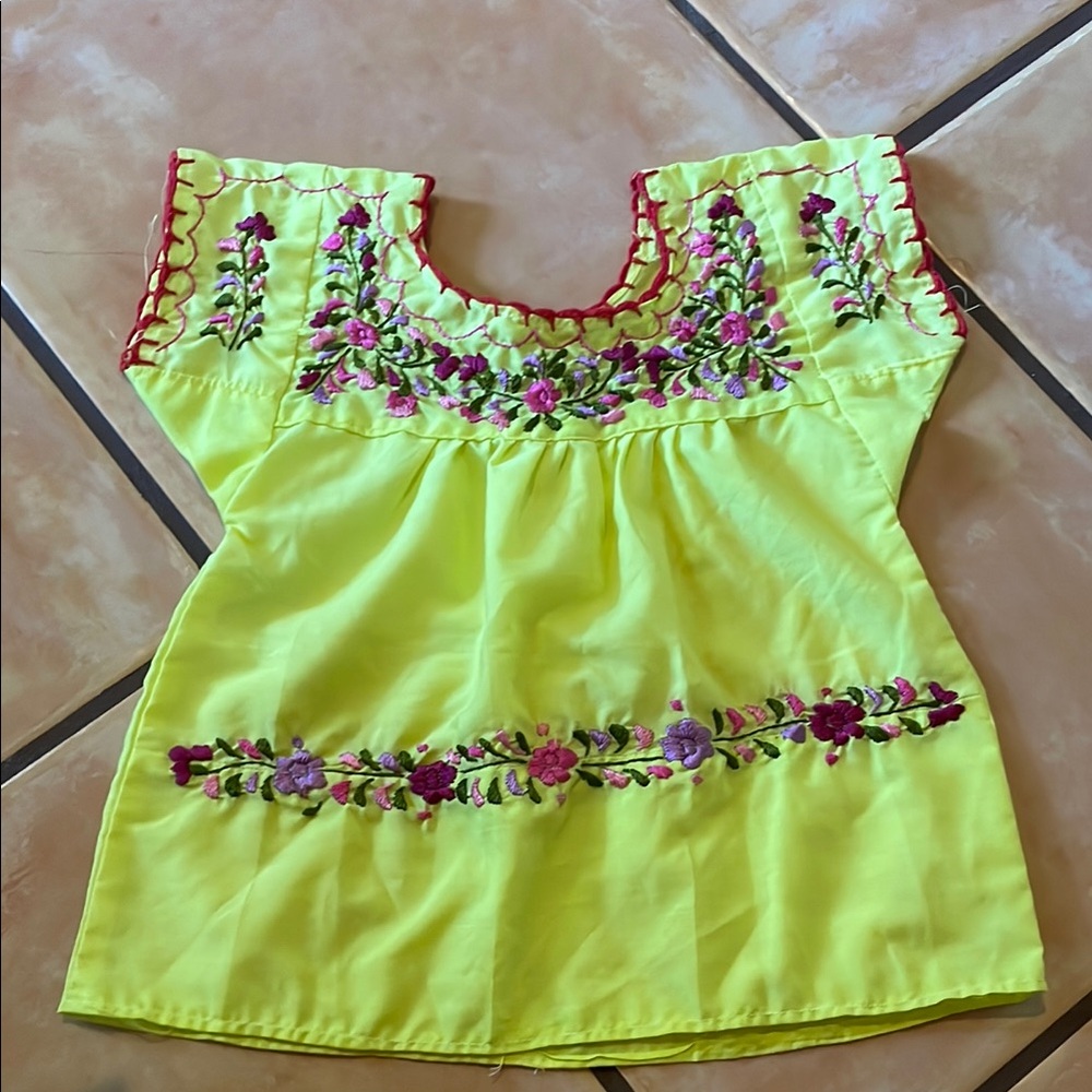 Embroidered Yellow Blouse with Floral Design